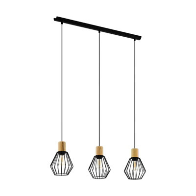 Stylish Black Cage and Wood Ceiling Pendant Light for Modern Kitchens