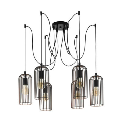 Stylish Black Cage Hanging Ceiling Pendant Light with Adjustable Height for E27 Bulbs