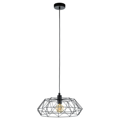 Stylish Black Cage Pendant Light for Hallways - 1x 60W E27 Bulb Compatible