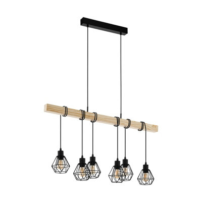 Stylish Black Cage & Wood Pendant Light for Kitchen Island