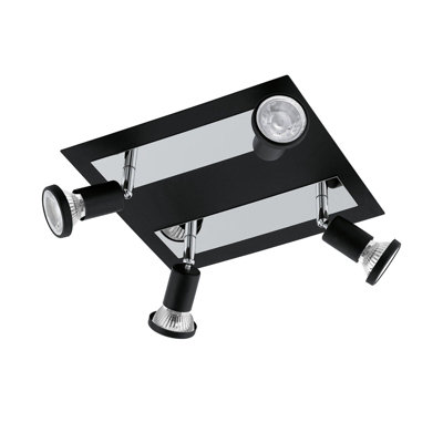 Stylish Black Chrome 4 Spot Ceiling Light with GU10 Bulbs