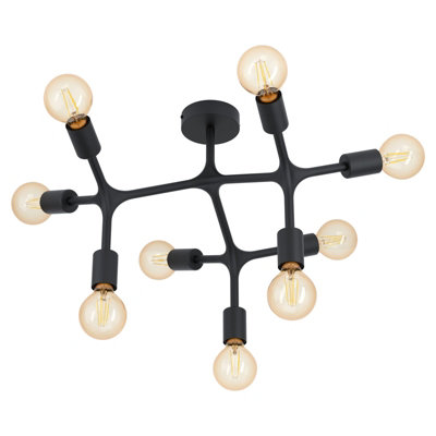 Stylish Black Flush Ceiling Light with 9 Bulbs E27 for Modern Interiors