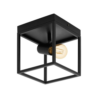 Stylish Black Flush Ceiling Light with E27 Bulb Holder