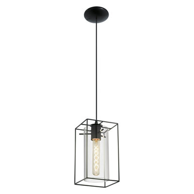 Stylish Black Frame Hanging Pendant Light with Smoked Glass Shade