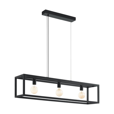 Stylish Black & Glass Pendant Light for Kitchen Island - 3 Bulb E27