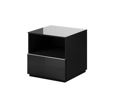 Stylish Black Helio 37 TV Cabinet, Space-Efficient Storage with Drawer & Open Shelf, Cable Management, H500mm W500mm D480mm