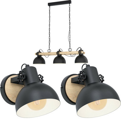 Stylish Black Industrial Pendant Light with Matching Wall Sconces