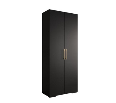 Stylish Black Inova 3 Hinged Door Wardrobe W1000mm H2370mm D470mm - Modern Storage with Vertical Gold Handles