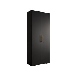 Stylish Black Inova 3 Hinged Door Wardrobe W1000mm H2370mm D470mm - Modern Storage with Vertical Gold Handles