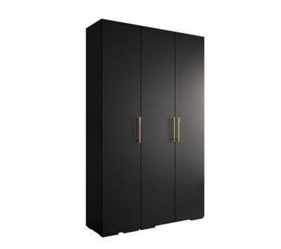 Stylish Black Inova 3 Hinged Door Wardrobe W1500mm H2370mm D470mm - Modern Storage Solution with Gold Vertical Handles