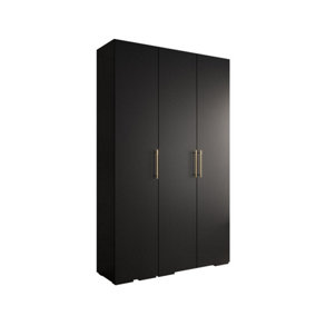 Stylish Black Inova 3 Hinged Door Wardrobe W1500mm H2370mm D470mm - Modern Storage Solution with Gold Vertical Handles