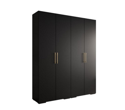 Stylish Black Inova 3 Hinged Door Wardrobe W2000mm H2370mm D470mm - Modern Storage with Gold Vertical Handles