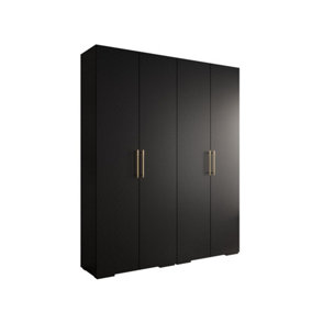 Stylish Black Inova 3 Hinged Door Wardrobe W2000mm H2370mm D470mm - Modern Storage with Gold Vertical Handles