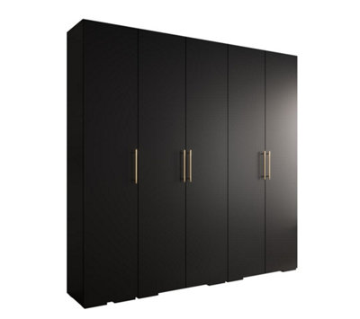 Stylish Black Inova 3 Hinged Door Wardrobe W2500mm H2370mm D470mm - Modern Storage with Gold Vertical Handles