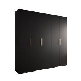 Stylish Black Inova 3 Hinged Door Wardrobe W2500mm H2370mm D470mm - Modern Storage with Gold Vertical Handles