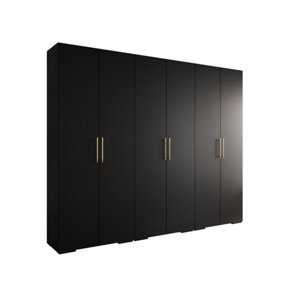 Stylish Black Inova 3 Hinged Door Wardrobe W3000mm H2370mm D470mm - Premium Storage with Gold Vertical Handles