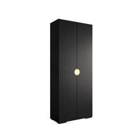 Stylish Black Inova 4 Hinged Door Wardrobe W1000mm H2370mm D470mm - Modern Storage with Gold Handles