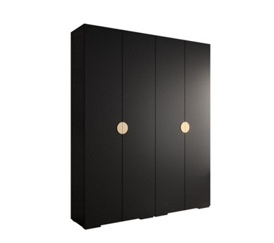 Stylish Black Inova 4 Hinged Door Wardrobe W2000mm H2370mm D470mm - Customisable Storage with Gold Round Handles