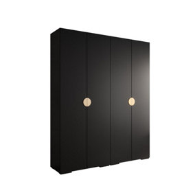 Stylish Black Inova 4 Hinged Door Wardrobe W2000mm H2370mm D470mm - Customisable Storage with Gold Round Handles