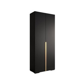 Stylish Black Inova I Hinged Door Wardrobe W1000mm H2370mm D470mm - Modern Storage with Vertical Gold Handles