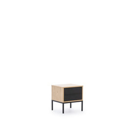 Stylish Black Loft Bedside Table H480mm W450mm D400mm with Push-To-Open Drawers and Metal Legs