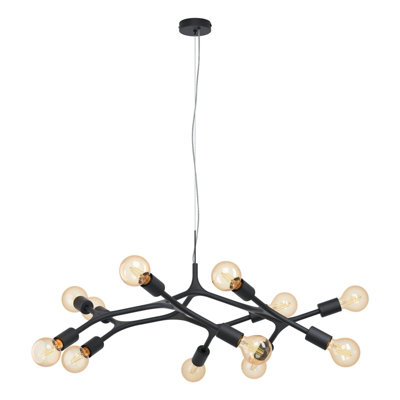 Stylish Black Pendant Ceiling Light with 12 E27 Bulbs - Adjustable Height Design