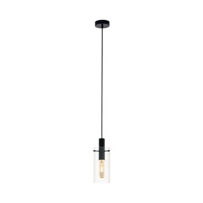 Stylish Black Pendant Ceiling Light with Clear Glass Shade for E27 Bulb