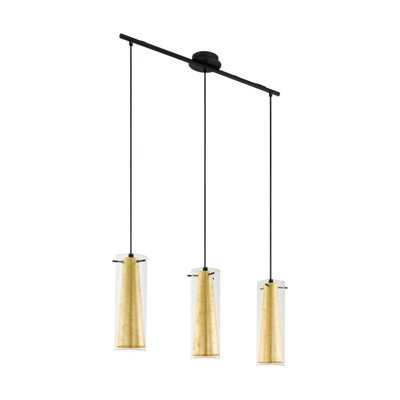 Stylish Black Pendant Ceiling Light with Gold and Clear Glass Shade