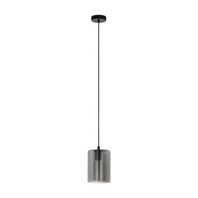 Stylish Black Pendant Ceiling Light with Smoked Glass Shade and E27 Bulb Holder