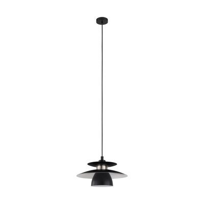 Stylish Black Satin Nickel Pendant Ceiling Light with Long Flex and E27 Bulb Holder