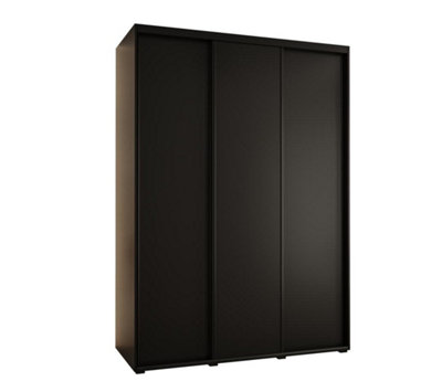 Stylish Black Sliding Wardrobe H2050mm W1700mm D600mm with Customisable Black Steel Handles