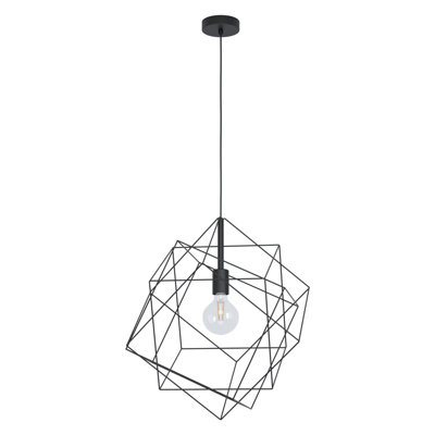 Stylish Black Steel Cube Pendant Light with E27 Bulb Holder