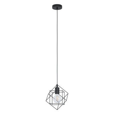 Stylish Black Steel Cube Pendant Light with E27 Bulb Socket
