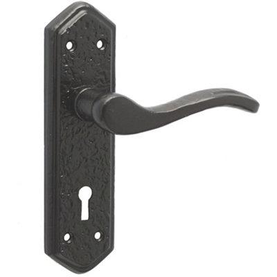 Stylish Black Suite Door Handle with Lockplate for Home and Office - Interior Lever on Backplate