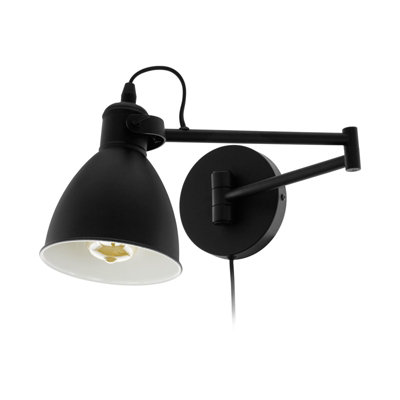 Stylish Black Wall Flush Ceiling Light with White Inner Shade and Adjustable E27 Bulb