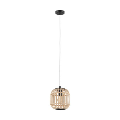 Stylish Black Wicker Cage Hanging Pendant Light - 1x 28W E27