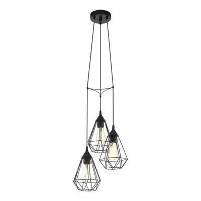 Stylish Black Wire Cage Hanging Pendant Light with 3 E27 Bulb Sockets