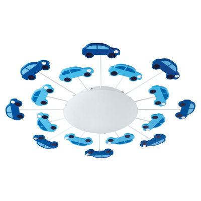 Stylish Blue Wall Flush Ceiling Light with White Satin Glass Shade
