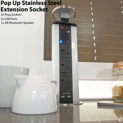 Stylish Bluetooth Pop Up Extension Tower with USB Ports and Built-in Speaker