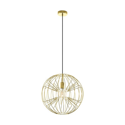 Stylish Brass Shade Pendant Ceiling Light with Open Wire Frame Design