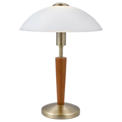 Buy Stylish Bronzed Touch Table Lamp with White Satin Glass Shade at B&Q