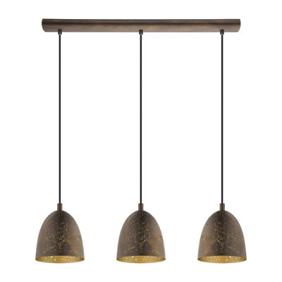 Stylish Brown and Gold Pendant Light for Kitchen Island - 3 Bulb E27 Design