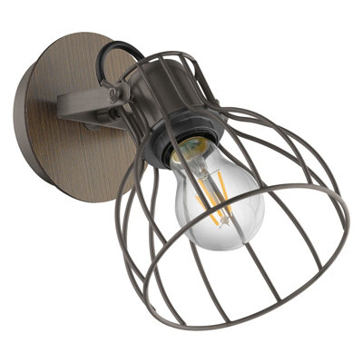 Stylish Brown and Silver Wall Light with Open Cage Shade for E27 Bulb