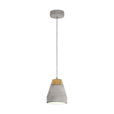 Stylish Brown Wood and Grey Concrete Pendant Ceiling Light with Adjustable Height
