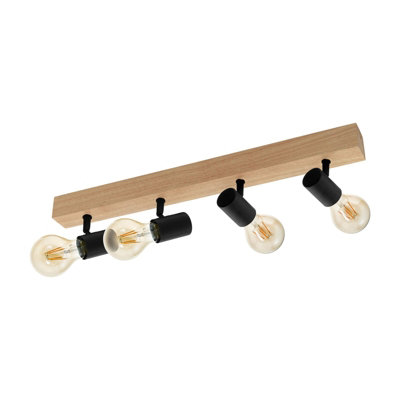Stylish Brown Wooden Wall Light with Black E27 Bulb Holder