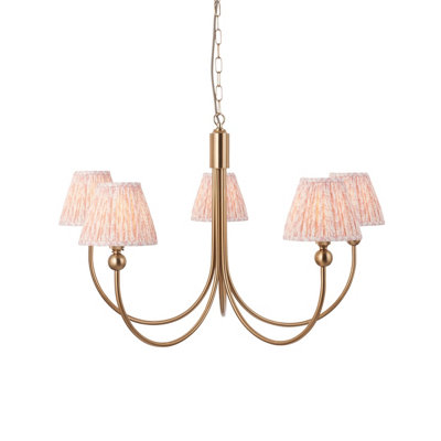 Stylish Brushed Aged Brass Ceiling Pendant Light with Peachy Keen Shades