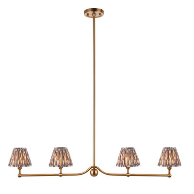 Stylish Brushed Aged Brass Ceiling Pendant Light with Pearl Grey Shades