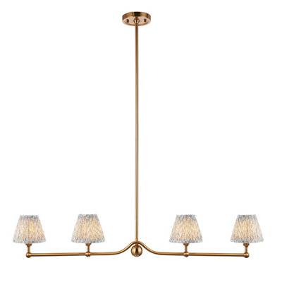 Stylish Brushed Aged Brass Ceiling Pendant Light with Shell Bay Blue Shades