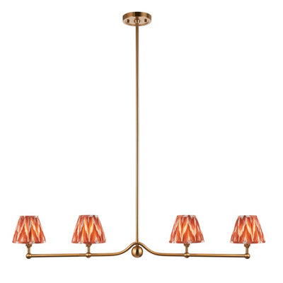 Stylish Brushed Aged Brass Pendant Light with Apricot Orange Shades
