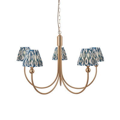 Stylish Brushed Aged Brass Pendant Light with Marlin Blue Shades for Modern Homes